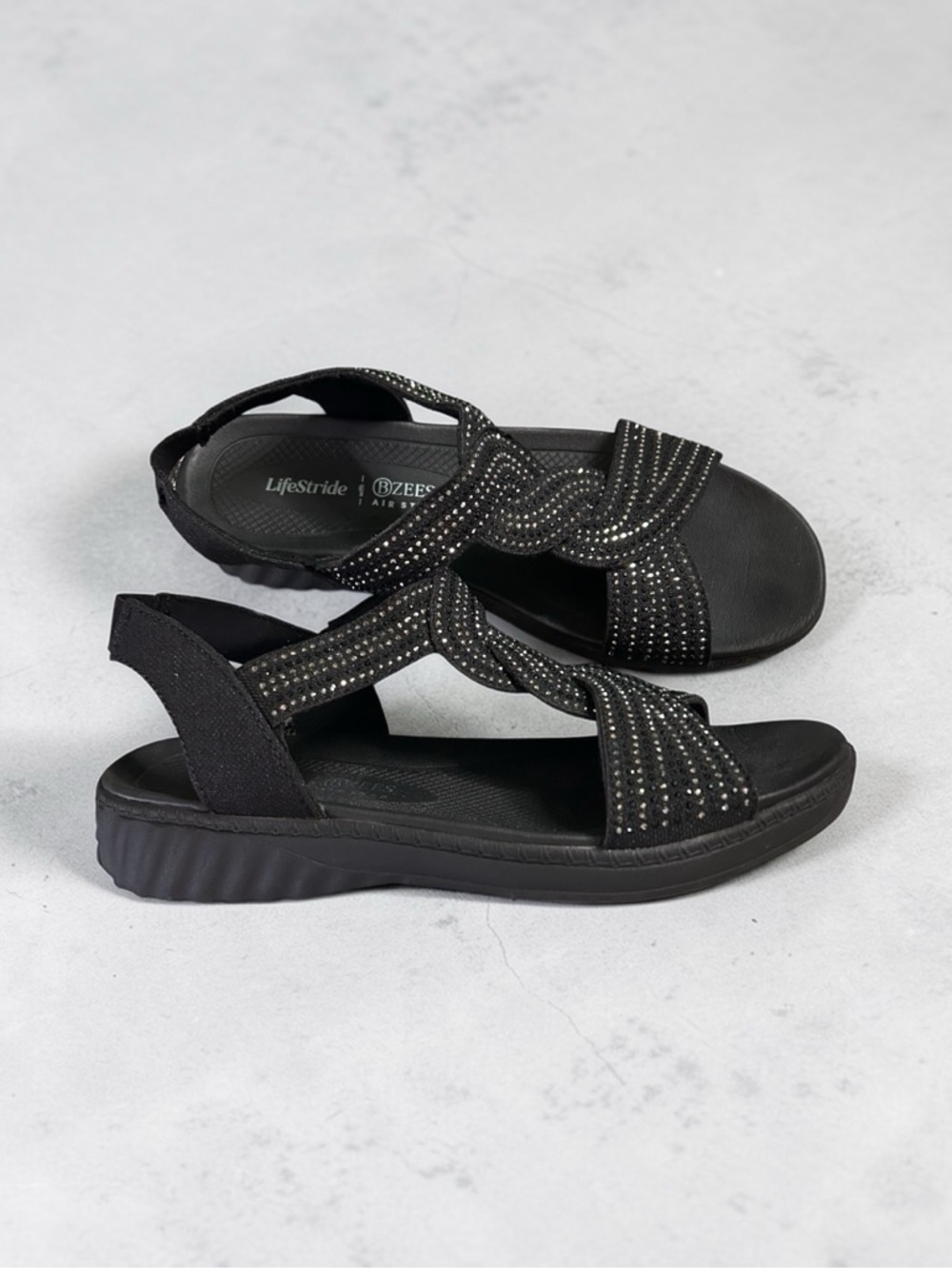 Bzees Black Rhinestone Twist Slingback Sandals